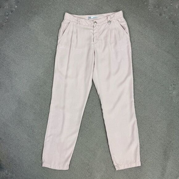 Zara Pleated Front Trouser Pants Blush Size 4 Relaxed Ankle - Picture 2 of 12
